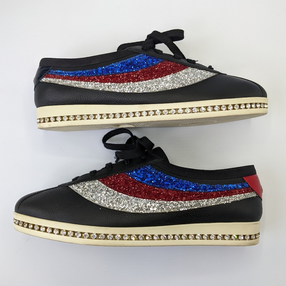 Gucci Black Falacer Glitter Crystal Rhinestone Sneakers Size 38.5 - Picture 2 of 10